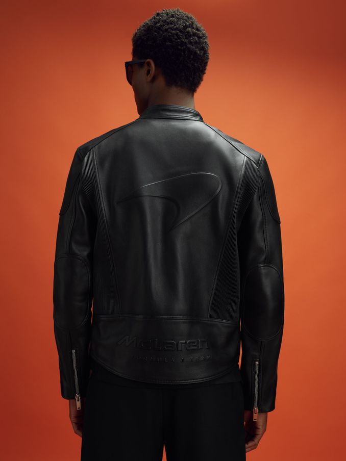 McLaren F1 Embossed Leather Jacket in Black (181793) | US$857