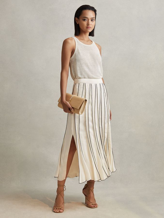 Contrast Ruffle Midi Skirt in Cream (181843) | US$245