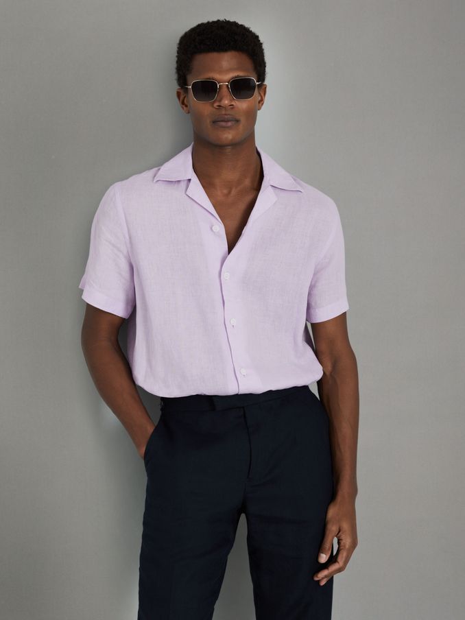 Beldi Orchid Relaxed 100% Linen Cuban Collar Shirt (182463) | $49