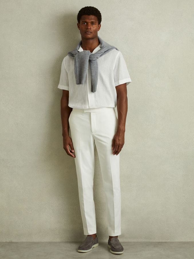Beldi White Relaxed 100% Linen Cuban Collar Shirt (182486) | €56