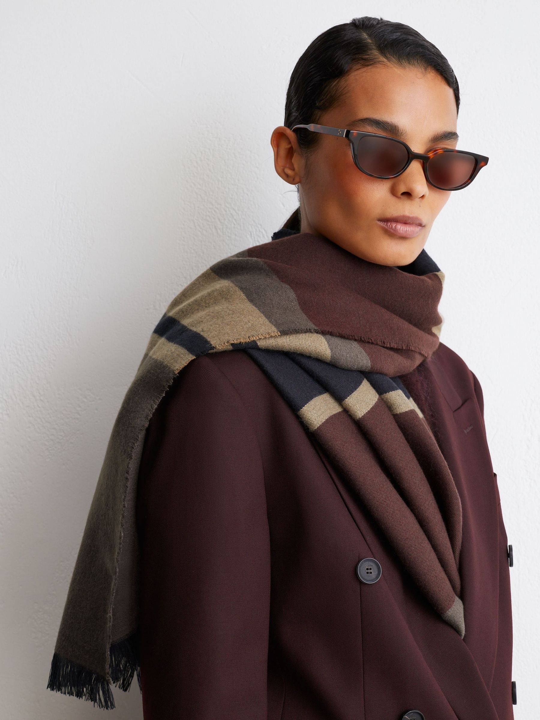 Grey/Neutral - Block-stripe Scarf