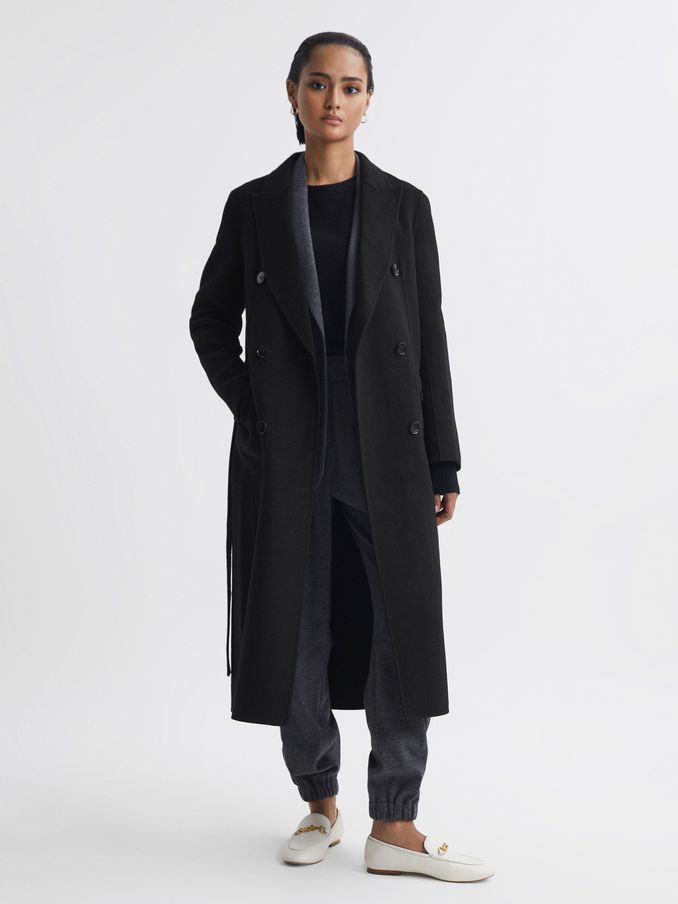 Relaxed Wool Blend Blindseam Belted Coat in Black (184473) | US$675