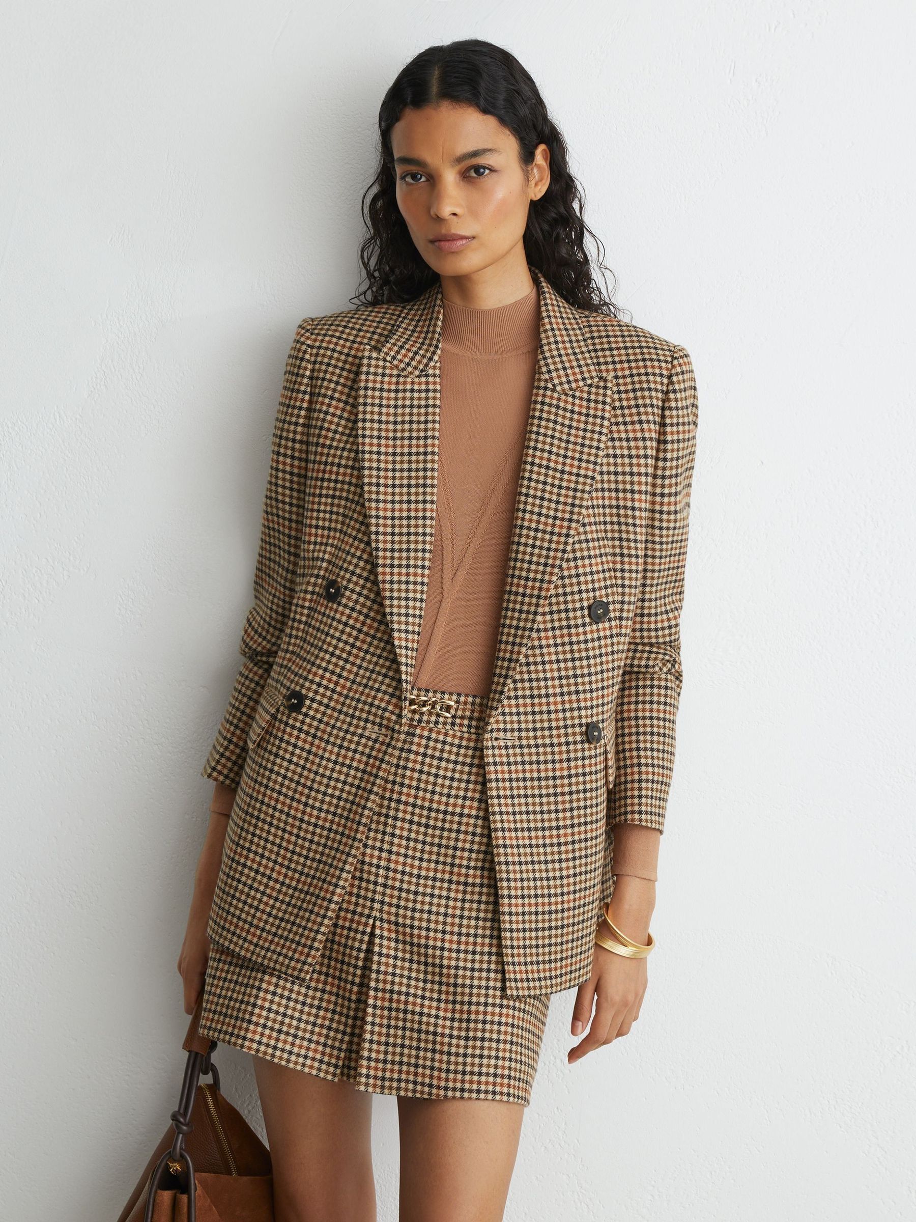 Neutral Check - Wool Check Hardware-detail Mini Skirt