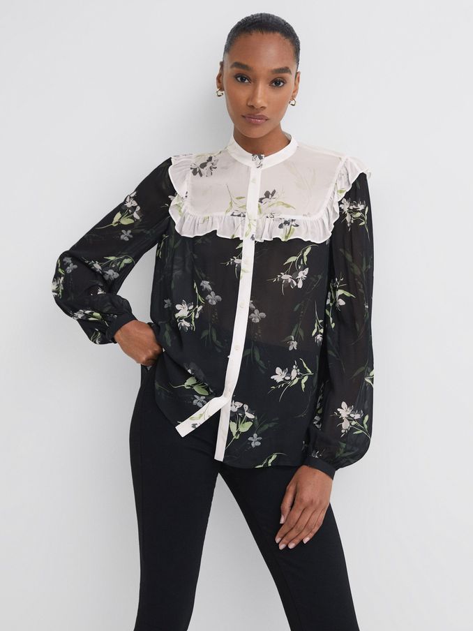 Florere Sheer Floral Blouse in Black (186339) | US$71