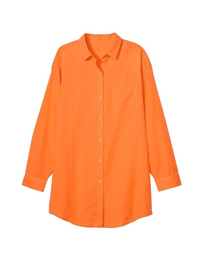 Sunset Orange Linen Oversized Linen Shirt Cover Up (187411) | €27