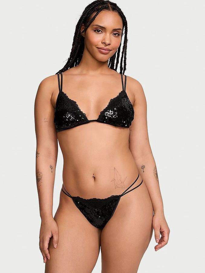 Black Sequin Strappy Bralette and Knicker Set (187459) | €31