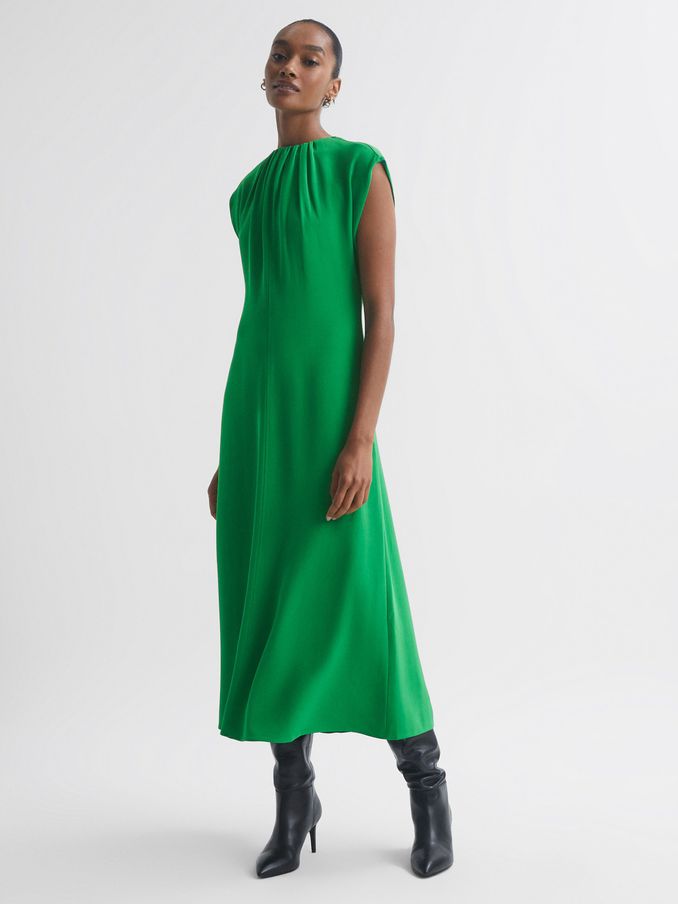Florere Tie Neck Midi Dress in Bright Green (187763) | US$133