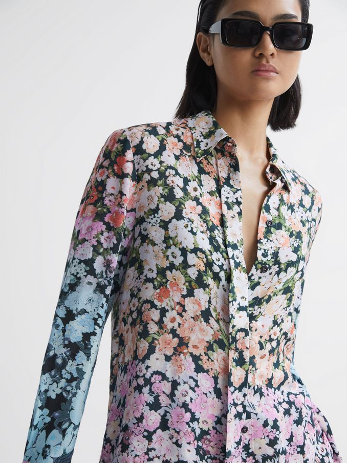 Floral Print Concealed Button Shirt in Multi (187920) | US$78