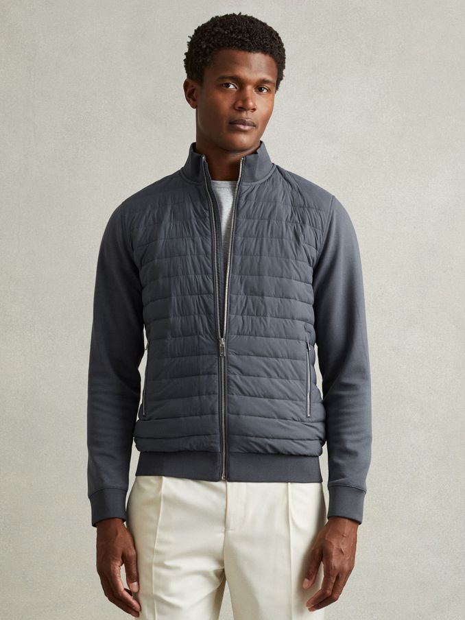 Hybrid Quilt and Knit Zip-Through Jacket in Airforce Blue (188027) | €240