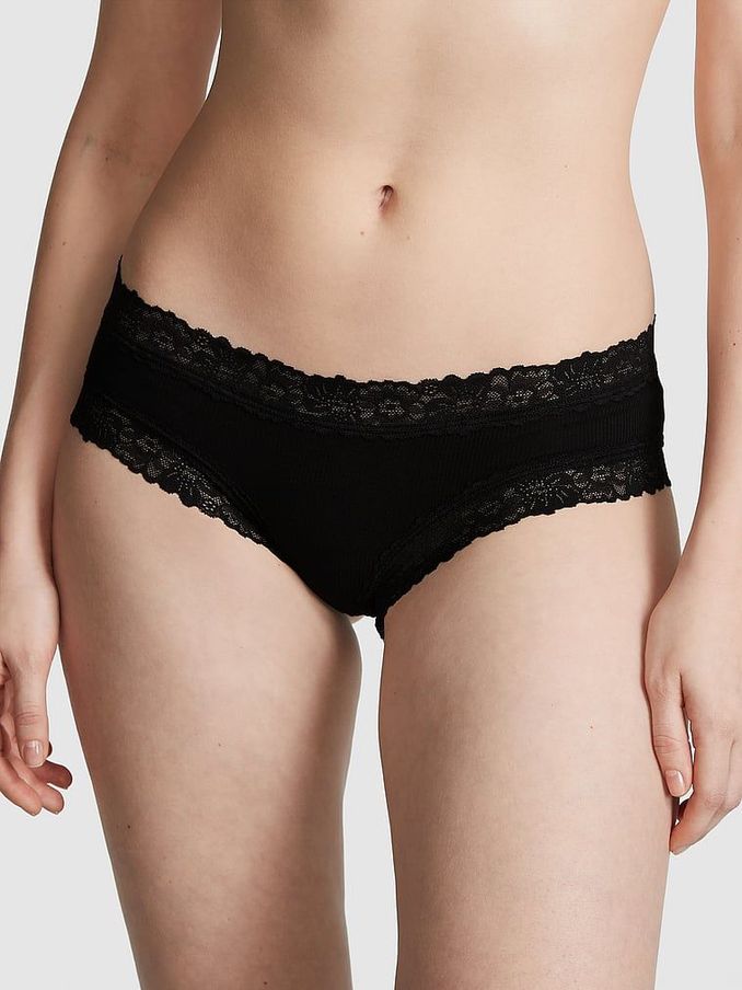 Pure Black Lace Trim Rib Cheeky Knickers (189922) | €10.50
