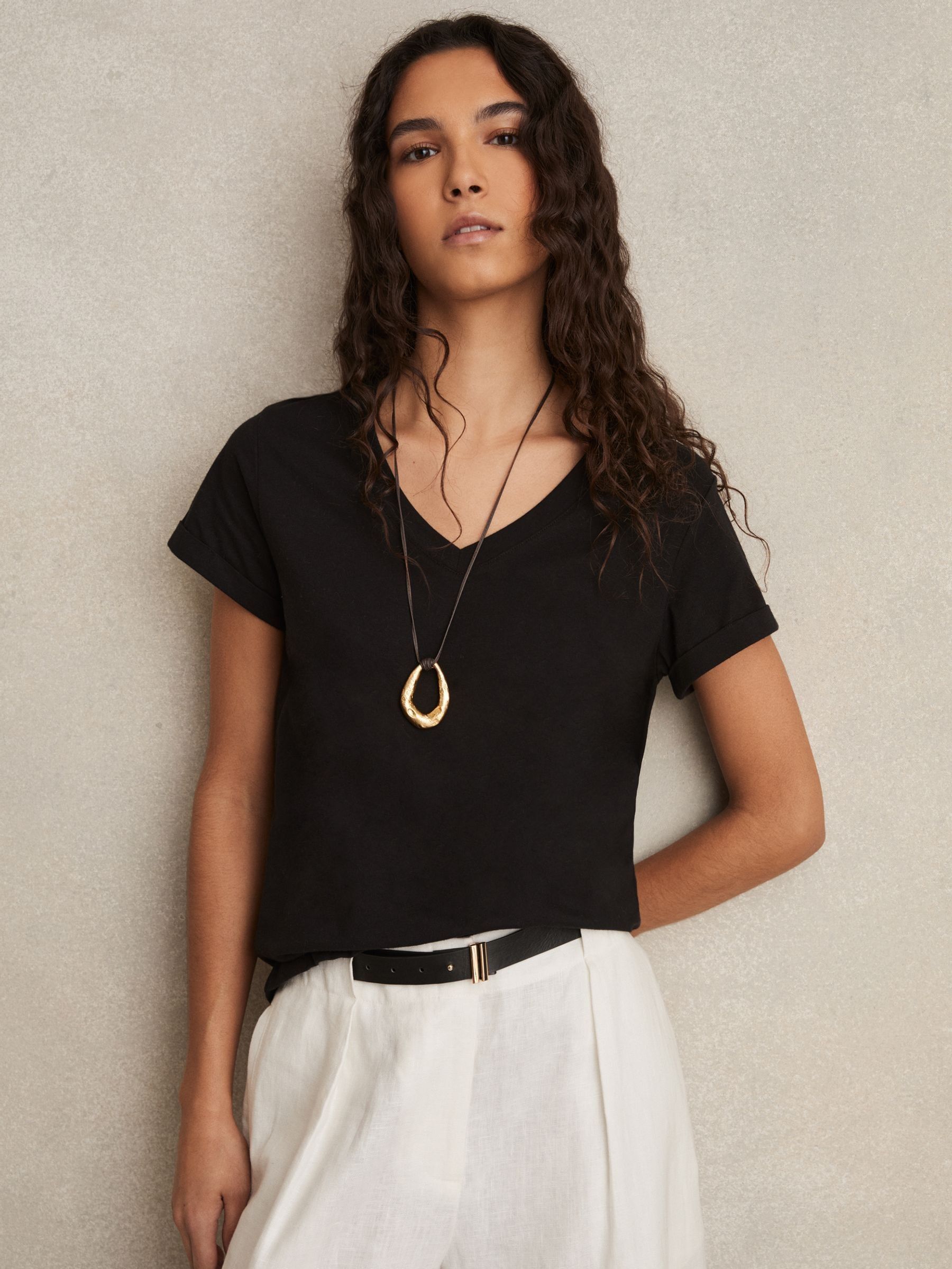 Cotton-Jersey V-Neck T-Shirt in Black (189955) | €50