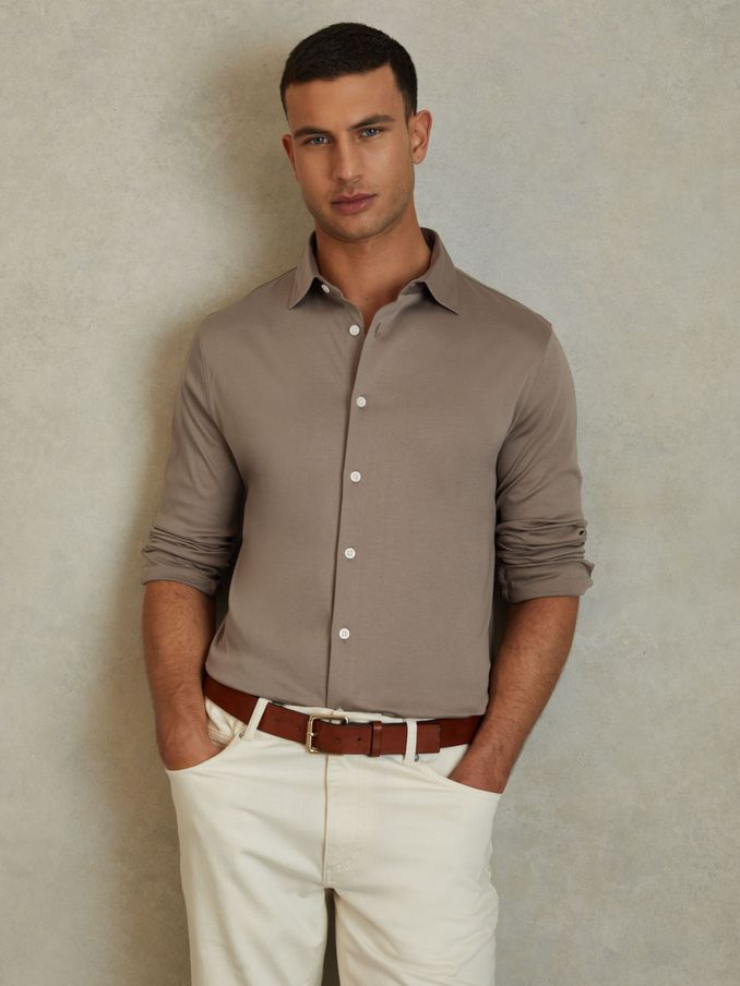 Slim Fit Mercerised Cotton Jersey Shirt in Cinder (191080) | HK$621
