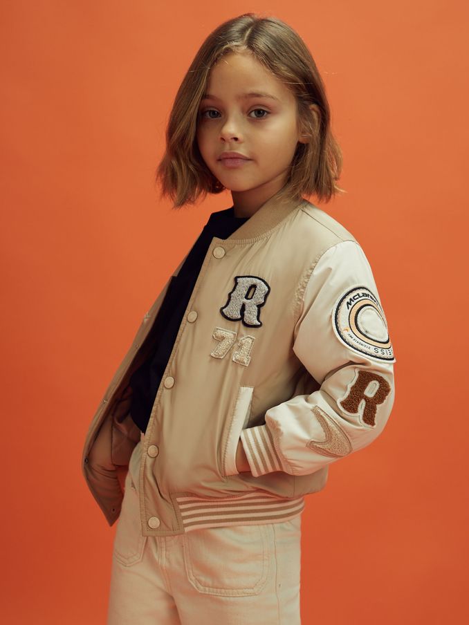 3-9 yrs McLaren F1 Patch Varsity Bomber Jacket in Taupe/Ecru (195634) | US$84