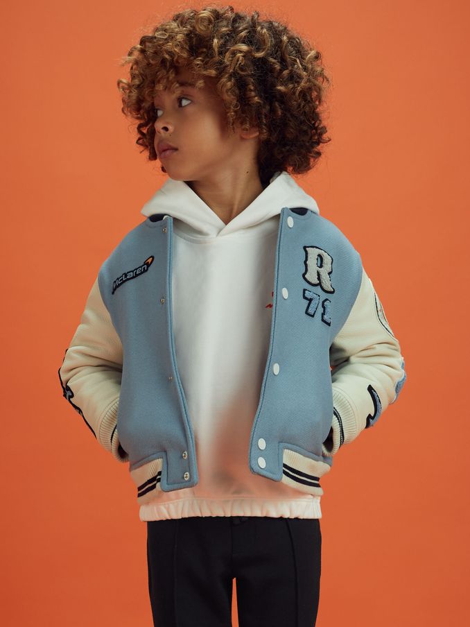 3-9 yrs McLaren F1 Leather Varsity Jacket in Airforce Blue/Ecru (195645) | $407