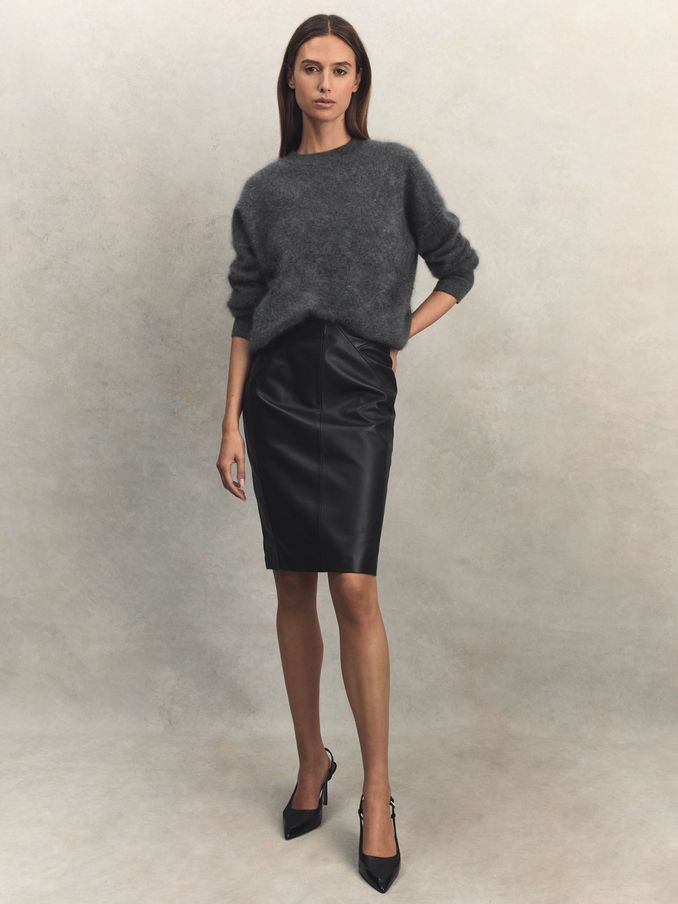 Leather High Rise Midi Skirt in Black (195694) | €325