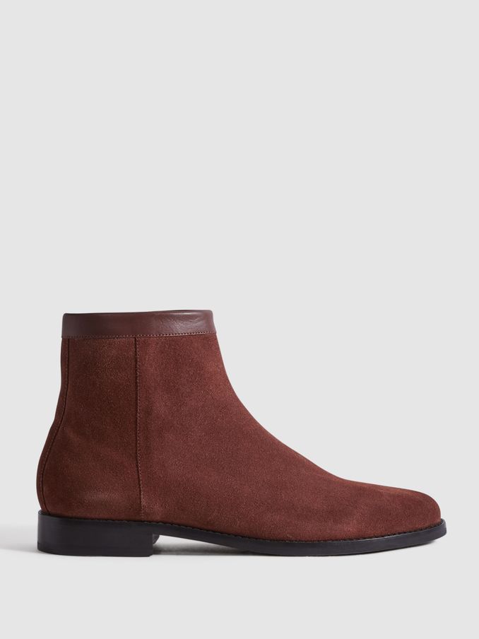 Suede Zip-Through Boots in Rust (198385) | €125