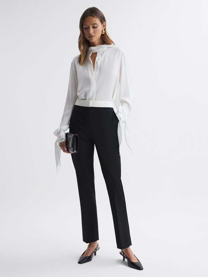 Tapered Contrast Waistband Trousers in Black (198824) | CHF 72