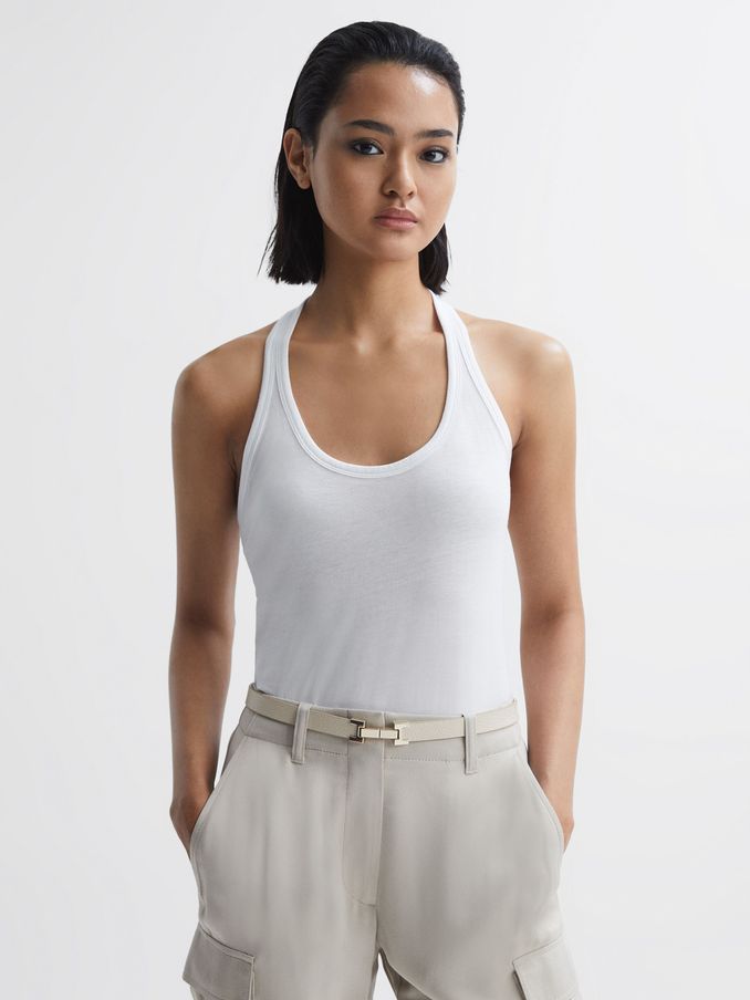 Cotton Halter Neck Vest in White (199757) | 50 zł