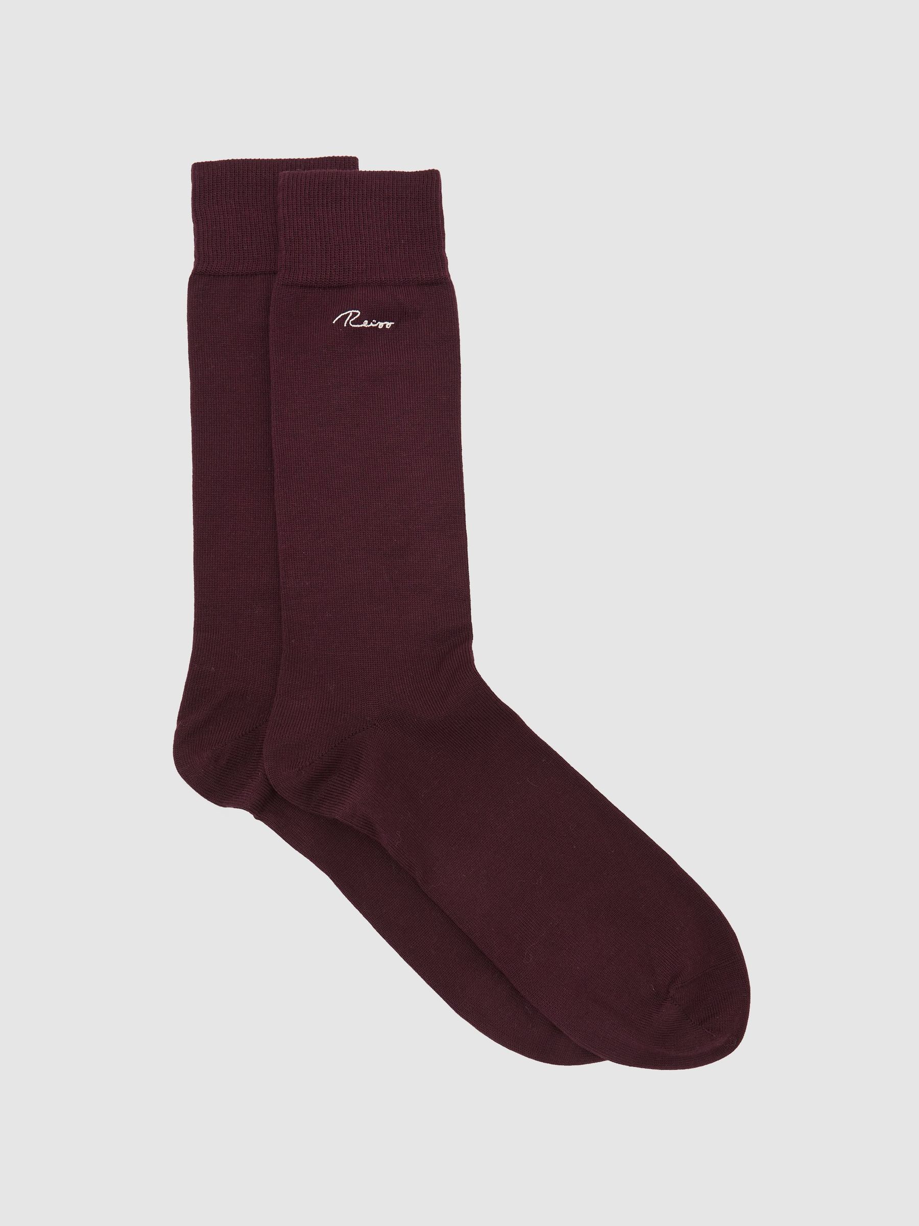 Bordeaux - Regular Mercerised Cotton-blend Script-logo Socks