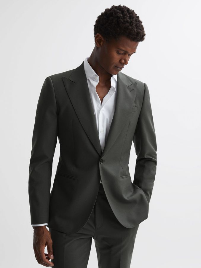 Slim Fit Wool Single Breasted Blazer in Forest Green (207408) | €126