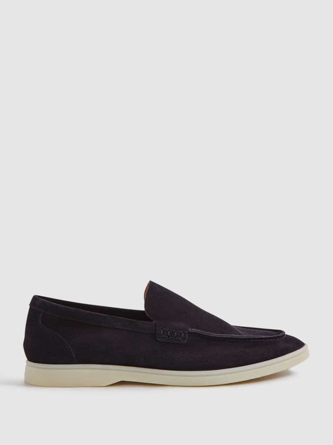 Suede Slip-On Loafers in Navy (209871) | US$192