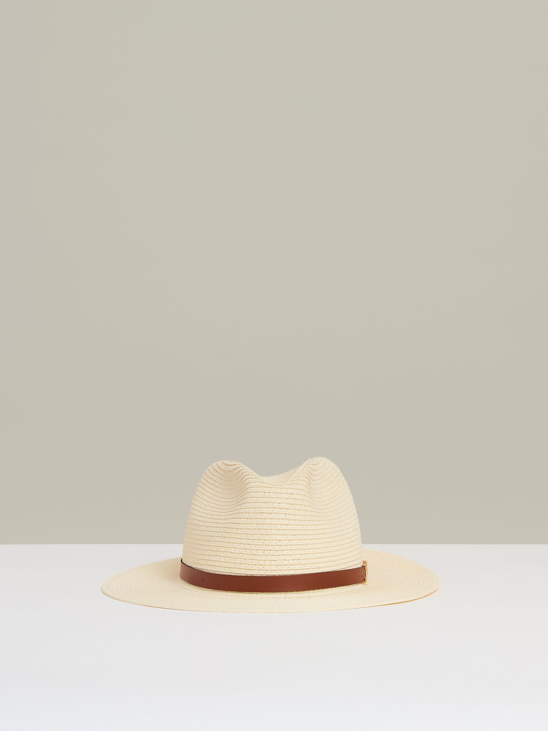 Faux Leather Trim Woven Hat in Natural (215262) | CHF 130