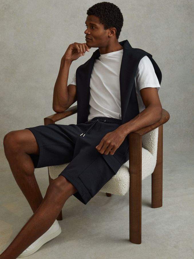 Jersey short van interlock-jersey met trekkoord in marineblauw (215439) | € 62