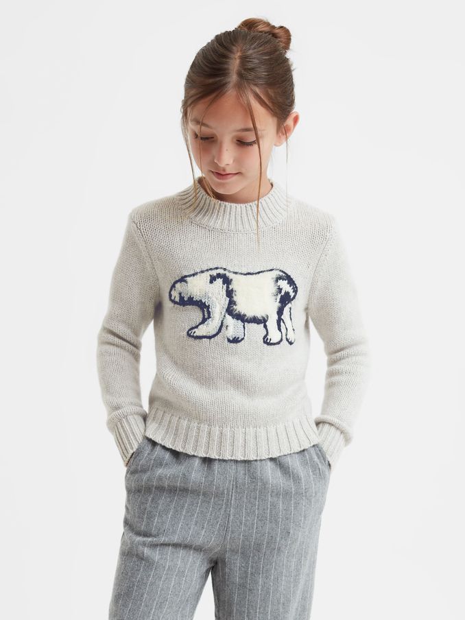 Casual Knitted Polar Bear Jumper in Grey (219389) | $55
