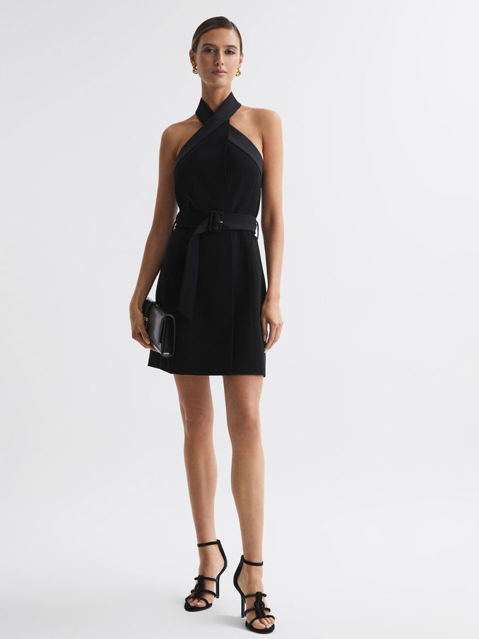 Fitted Halter Neck Mini Dress in Black (225336) | €96