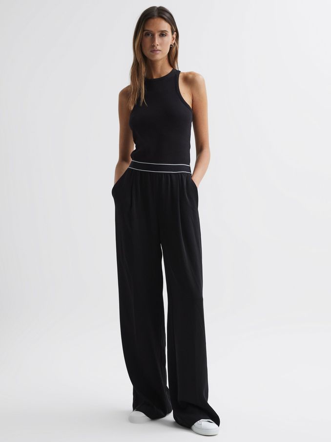 Wide Leg Elasticated Trousers in Black (256025) | $245