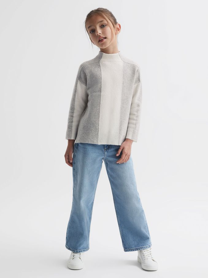 9-14 yrs Funnel Neck Striped Jumper in Grey/White (257249) | €30