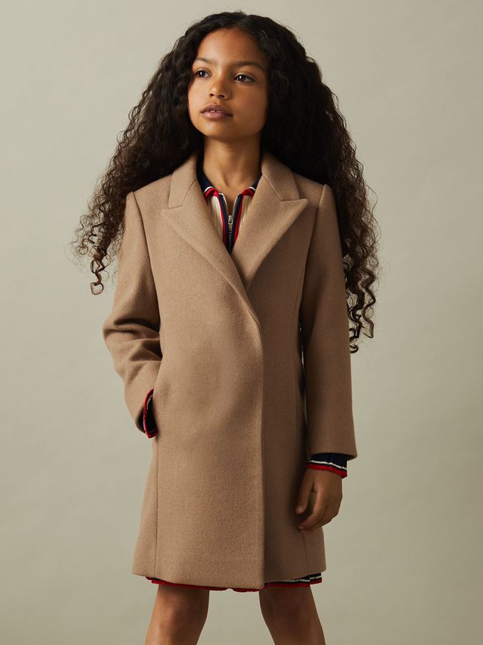 9-14 yrs Mid Length Wool Blend Coat in Camel (267893) | US$88