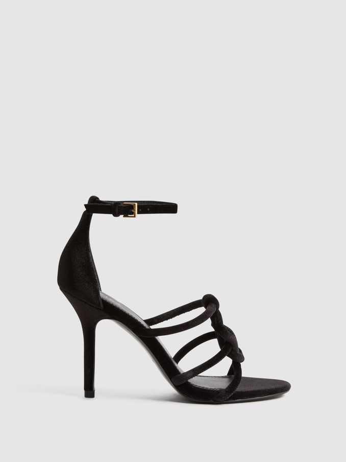 Velour Strappy Open-Toe Heels in Black (278940) | €71