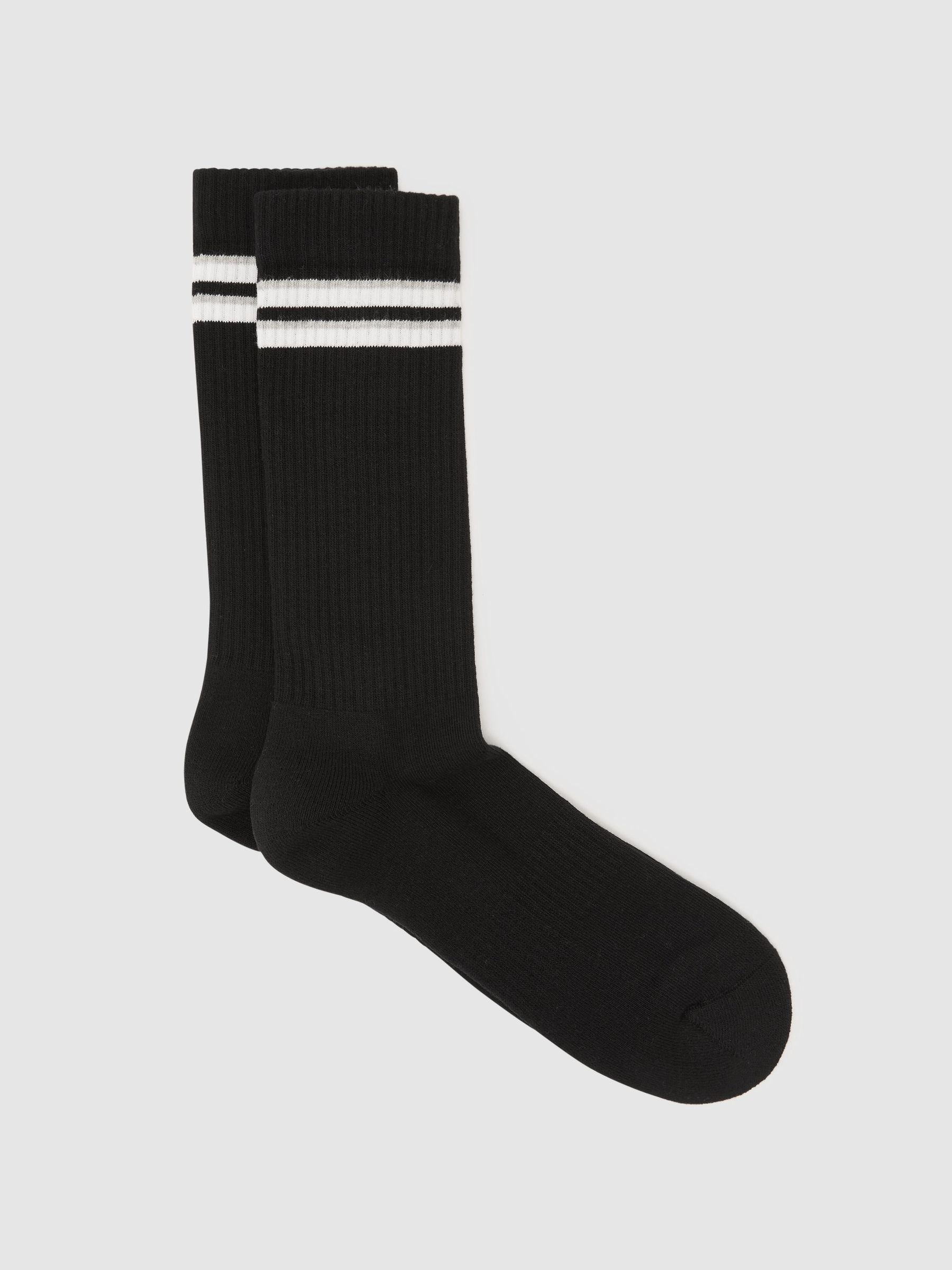 Černá/bílá - Regular Cotton-blend Ribbed Stripe-detail Socks