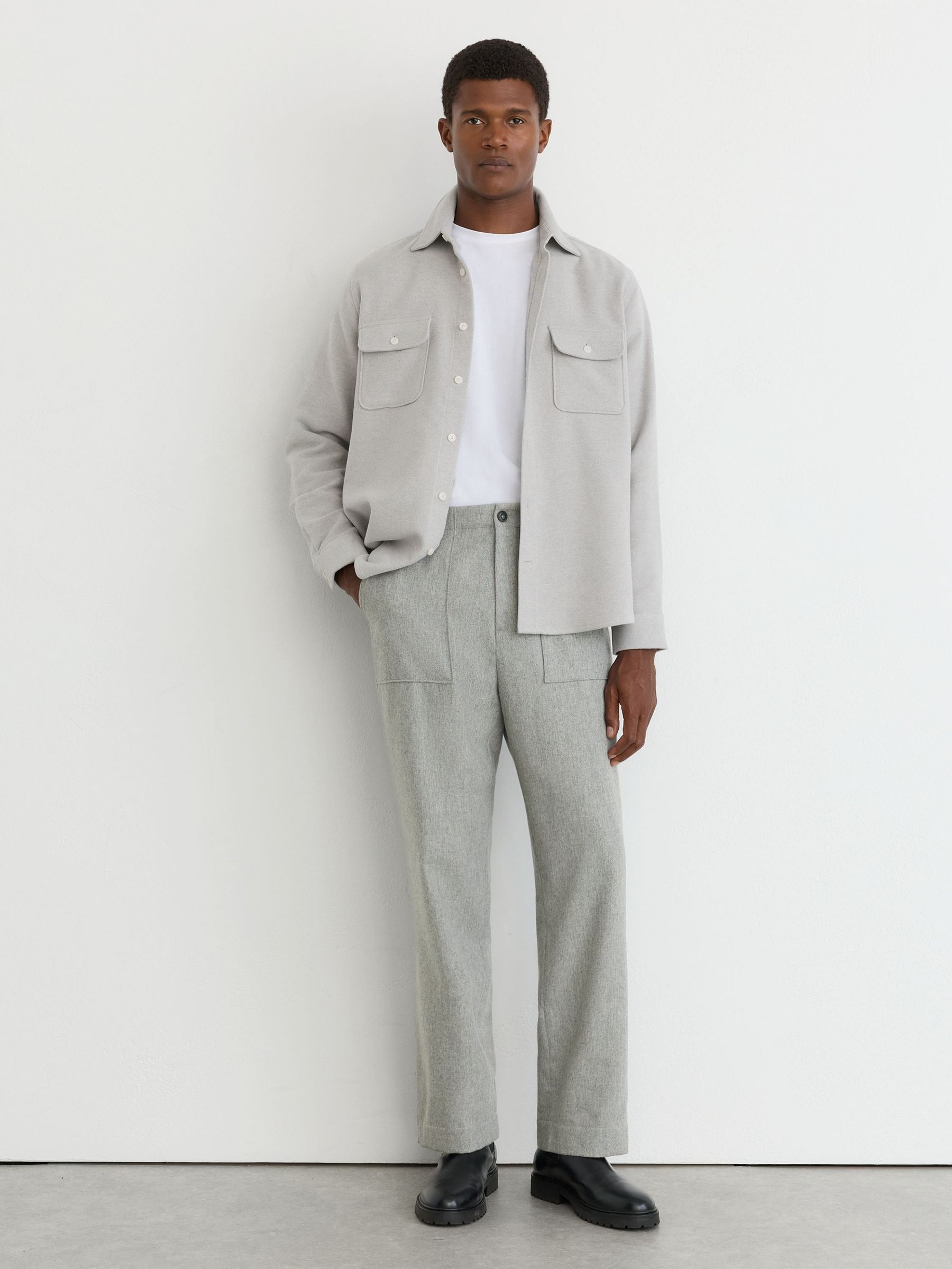Soft Grey - Regular Wool-blend Relaxed-fit Trousers