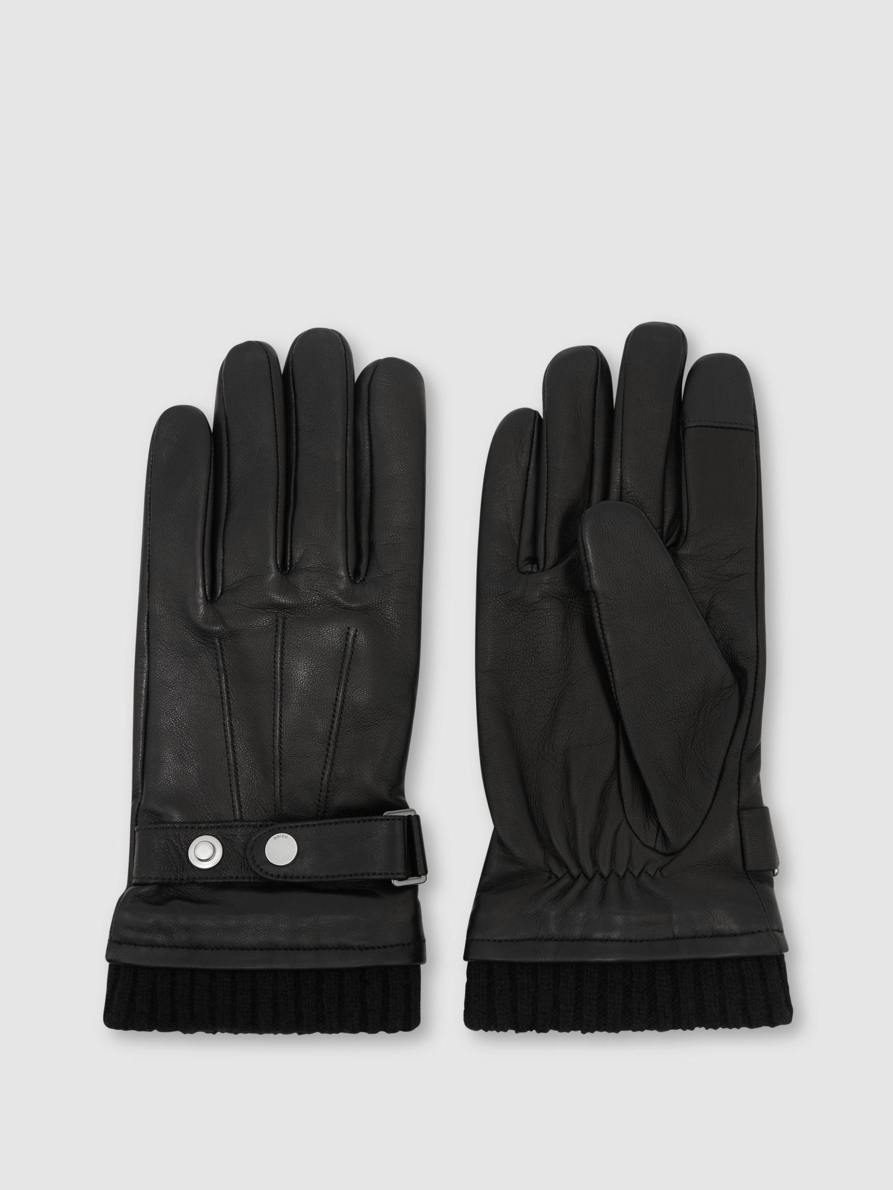 Svart - Regular Leather Ribbed-cuff Gloves