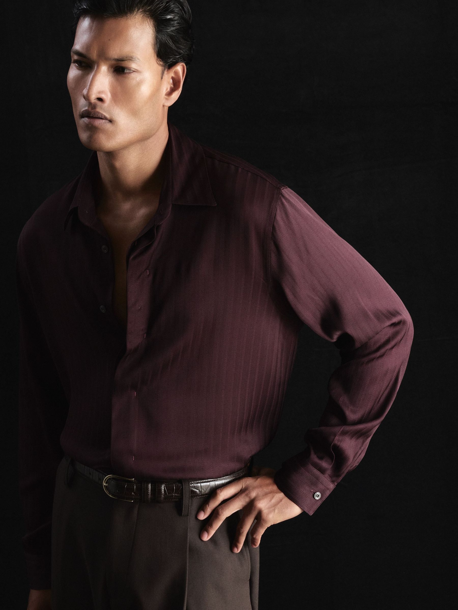 Bordeaux - Regular Atelier Herringbone-stripe Long-sleeve Shirt Regular-fit