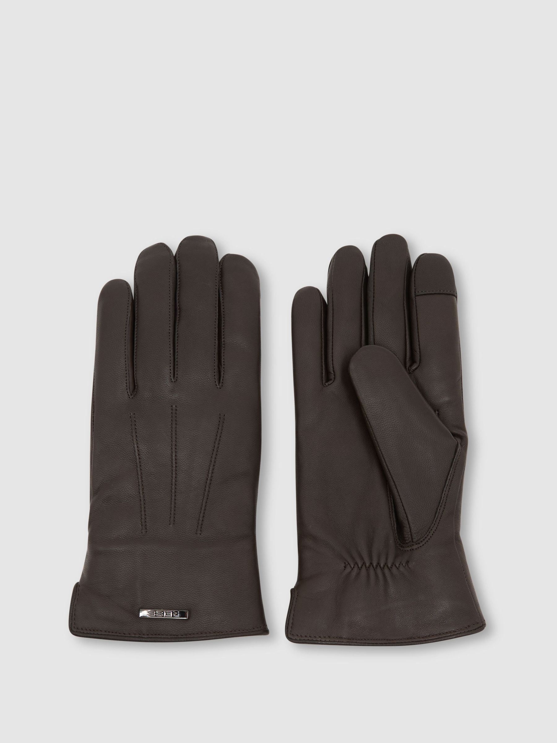 Dark Brown - Regular Nappa Leather Shearling-lined Gloves