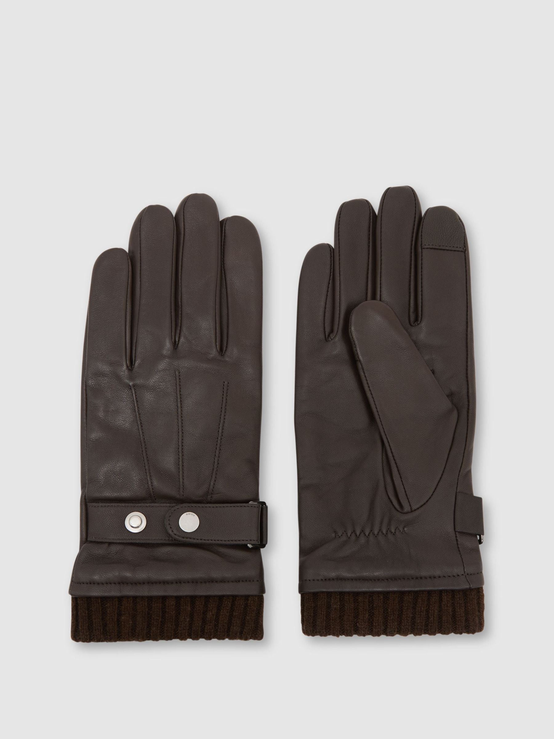 Mörkbrun - Regular Leather Ribbed-cuff Gloves