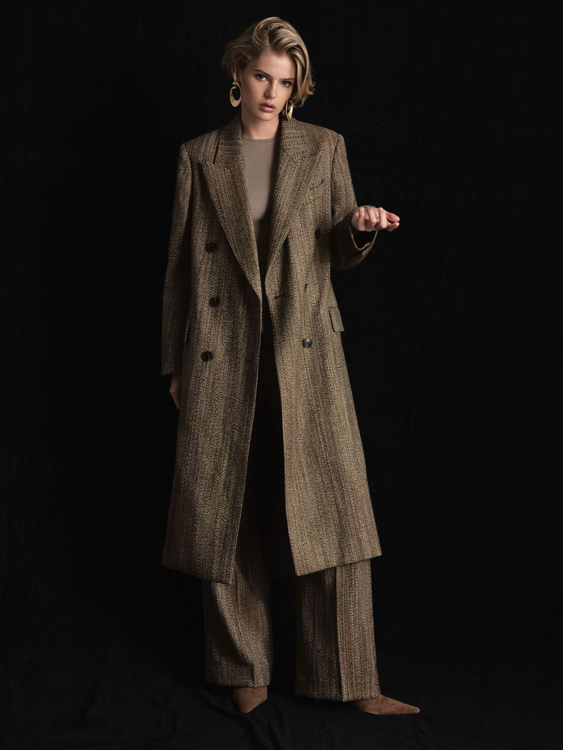 Brown - Atelier Wool-blend Textured Double-breasted Coat