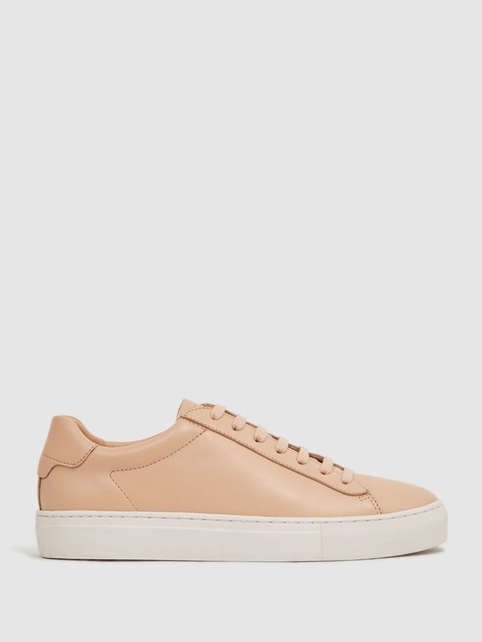 Lace-Up Leather Trainers in Biscuit (290973) | SGD 96