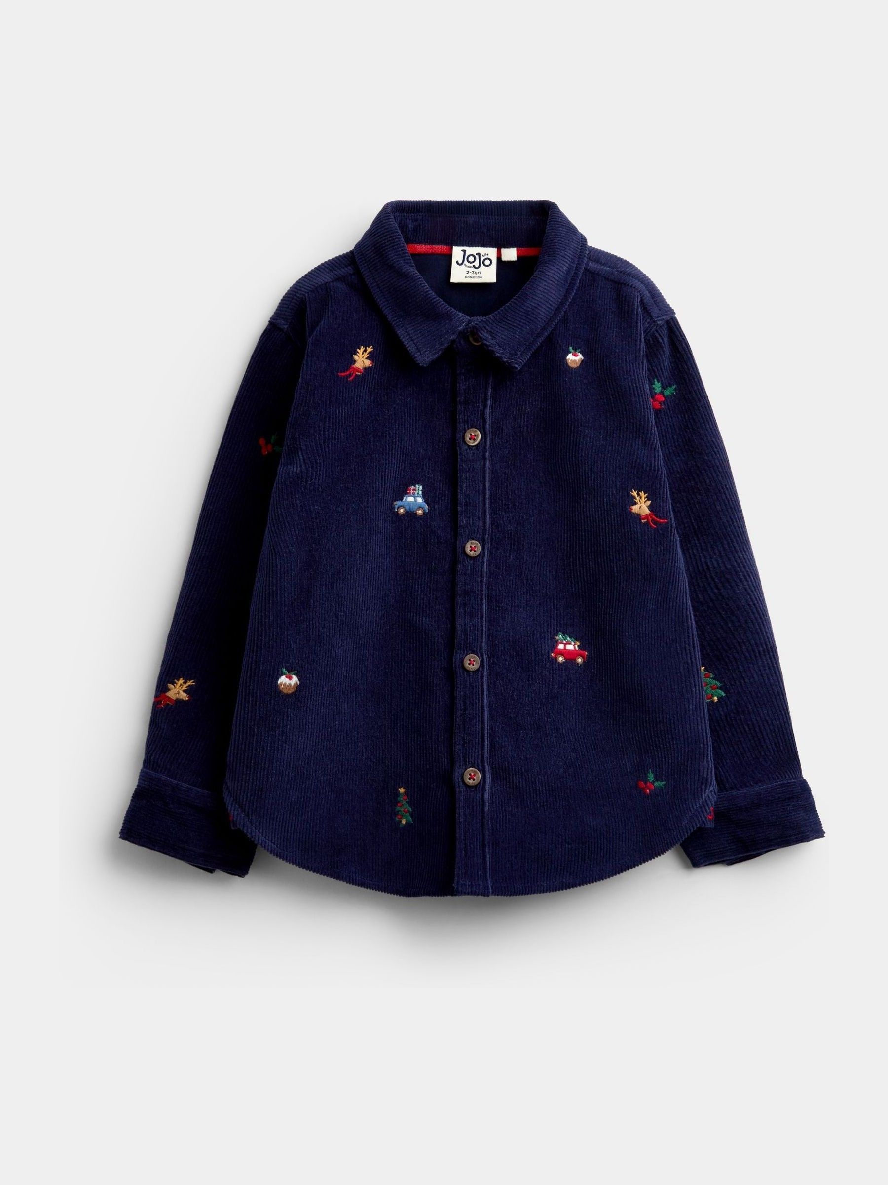 Navy Blue Christmas - Embroidered Cord Shirt