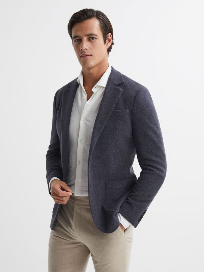 Modern Fit Wool Blend Single Breasted Blazer in Airforce Blue (298749) | €168