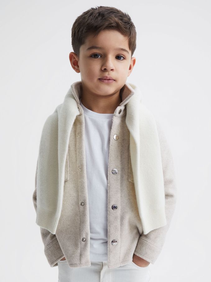 9-12 yrs Long Sleeve Press Stud Brushed Overshirt in Oatmeal (2YR970) | €65