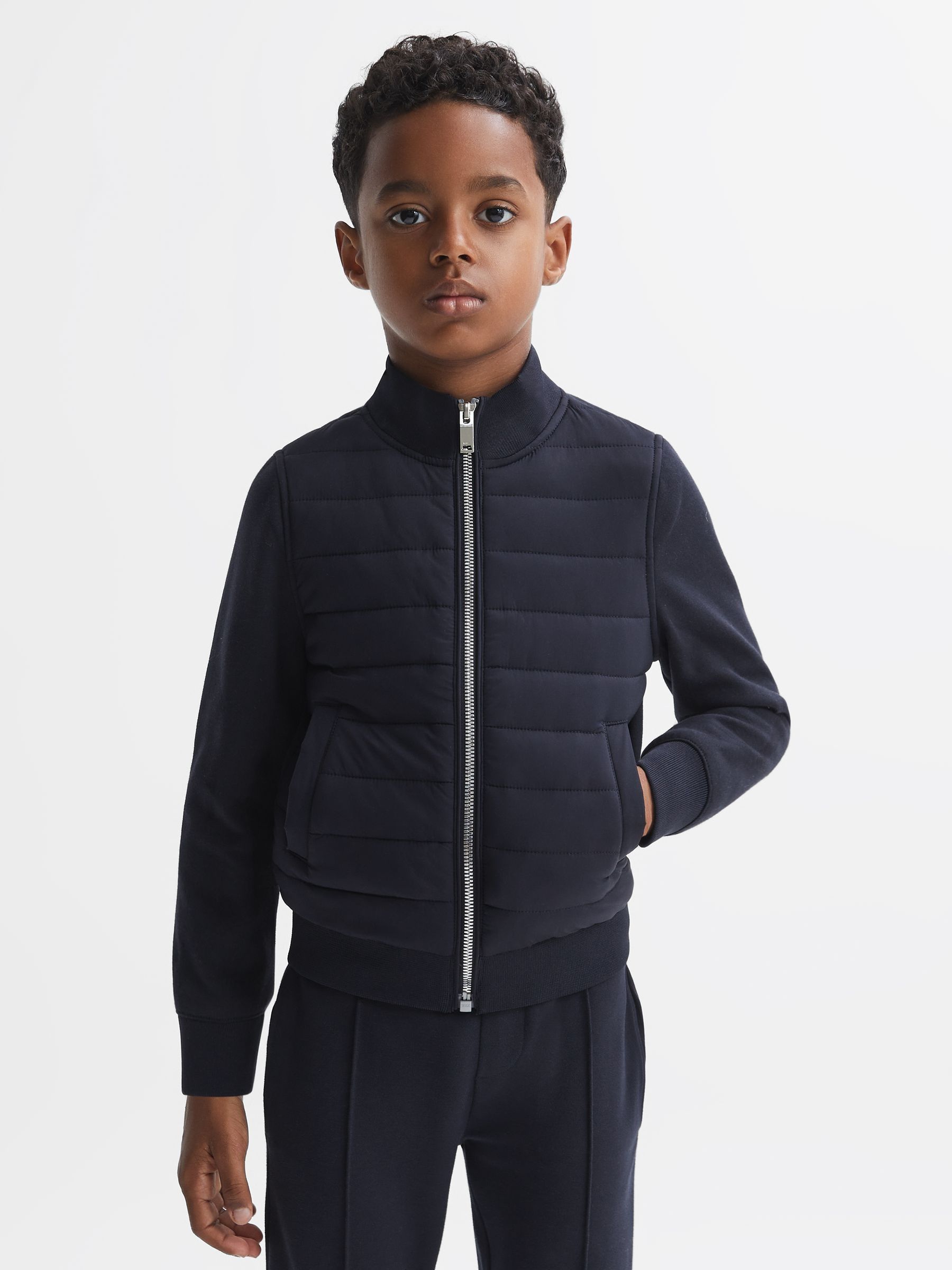 3-9 yrs Funnel Neck Quilted Hybrid Jacket in Navy (2ZG775) | CA$95