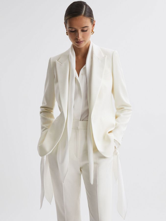 Tailored Fit Single Breasted Wool Suit Blazer in Off White (308477) | US$141