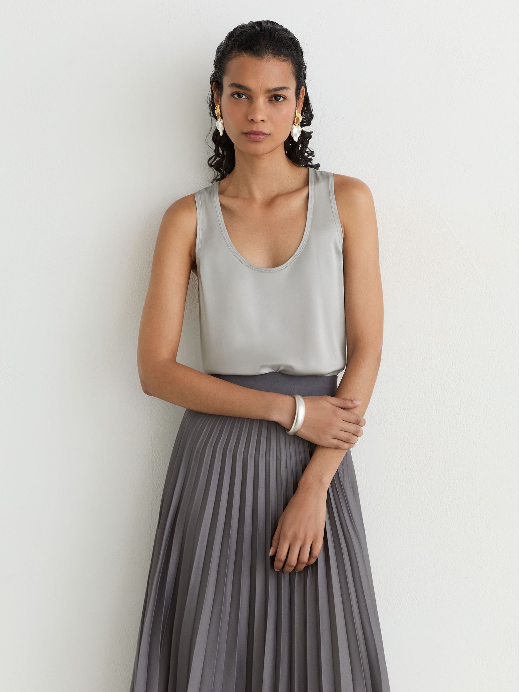 Gris - Silk-front Cami Top