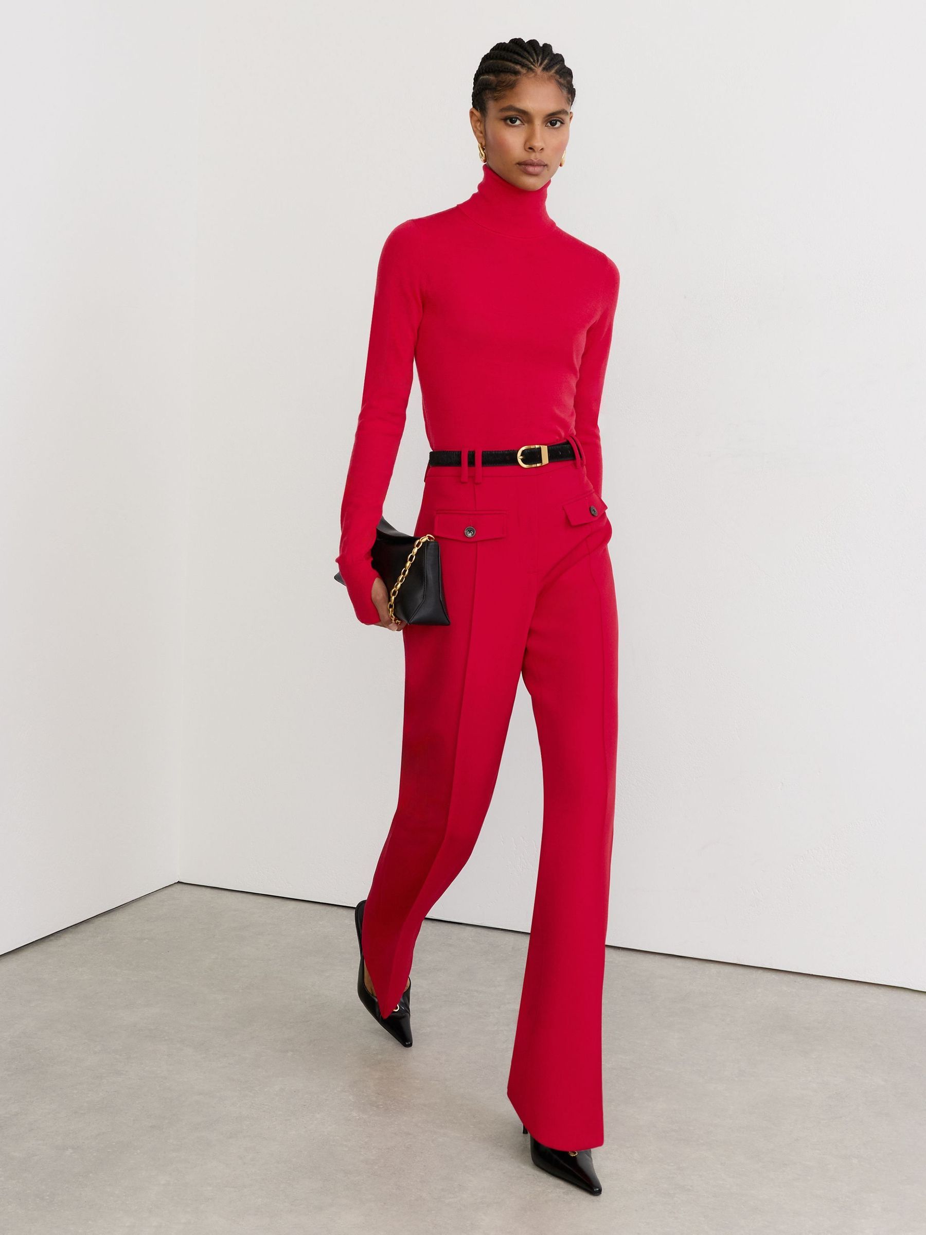 Red - Twin-pocket High-rise Flared Trousers