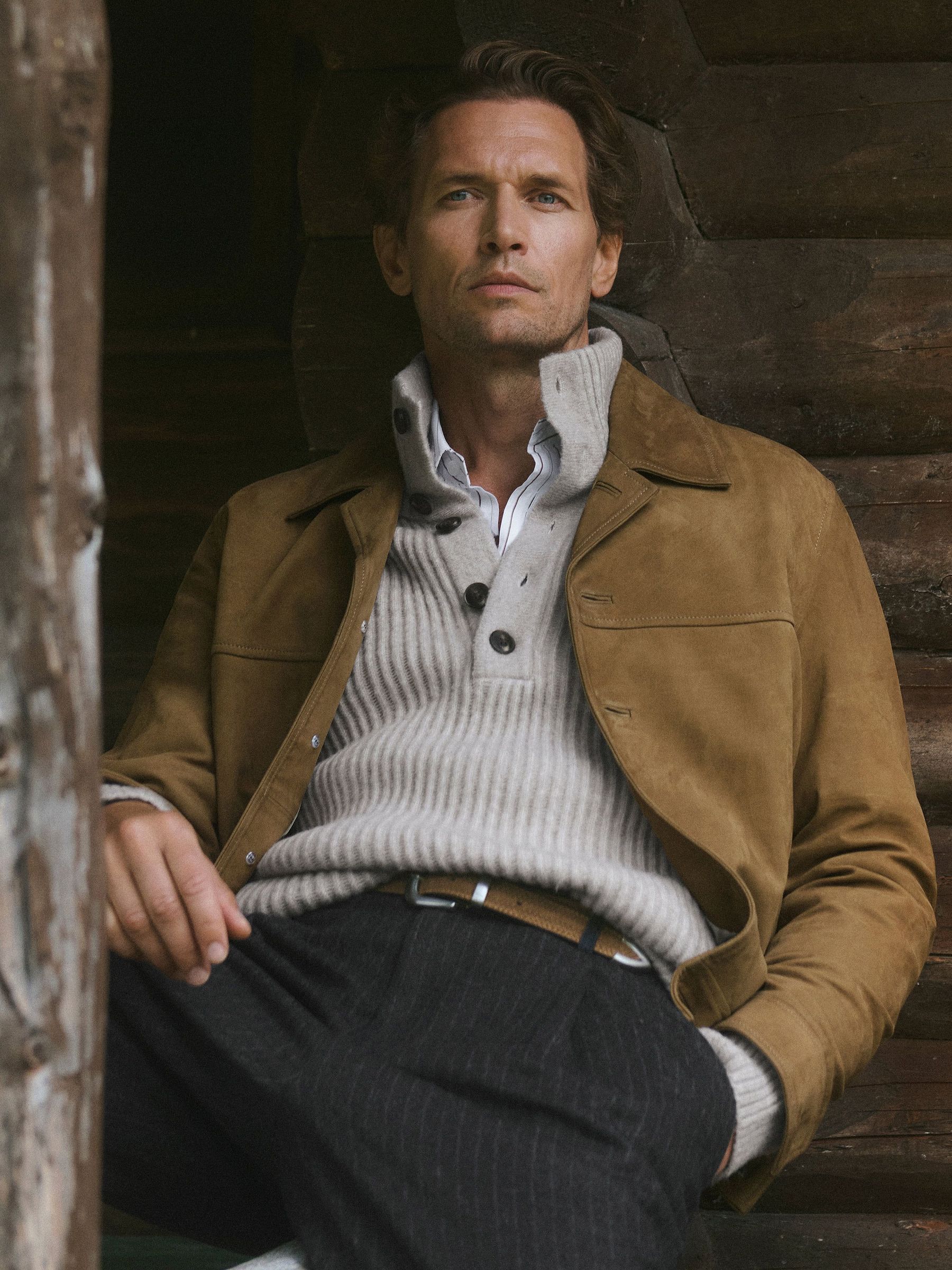 Oatmeal Melange - Regular Rib-knit Funnel-neck Jumper With Wool