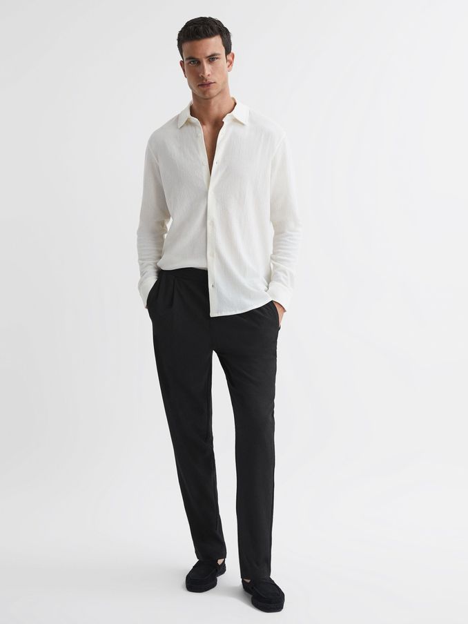 Tapered Textured Trousers in Black (313335) | US$47